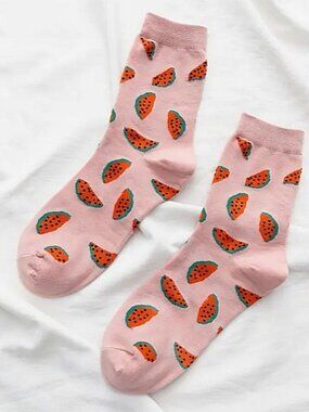Talia Sweet Fruits Womens Crew Socks Pink Watermelon Red Gift Packaged
